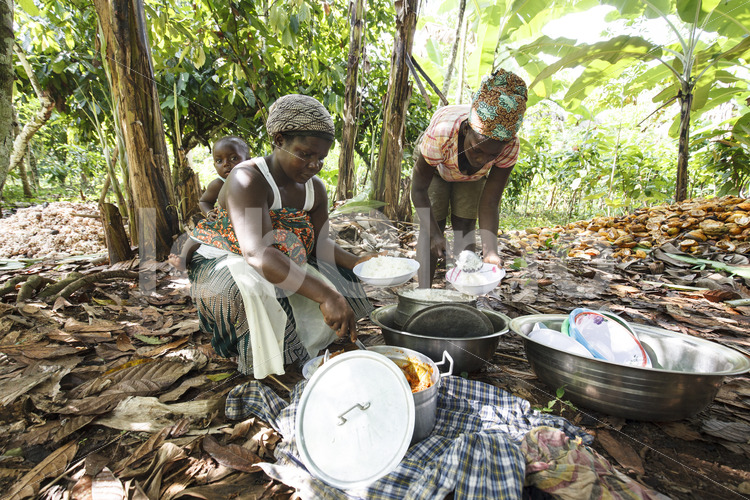 Mittagspause auf dem Kakaofeld (Ghana, ABOCFA) - lobOlmo Fair-Trade-Fotoarchiv