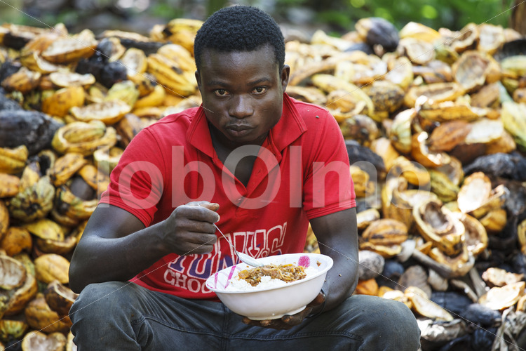 Mittagspause auf dem Kakaofeld (Ghana, ABOCFA) - lobOlmo Fair-Trade-Fotoarchiv